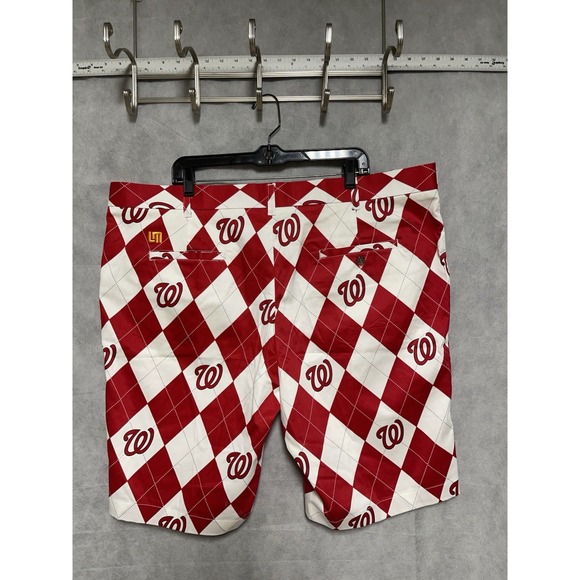 Loudmouth Shorts Men 44 Red White Washington Nationals Argyle MLB Baseball Chino - Picture 7 of 9